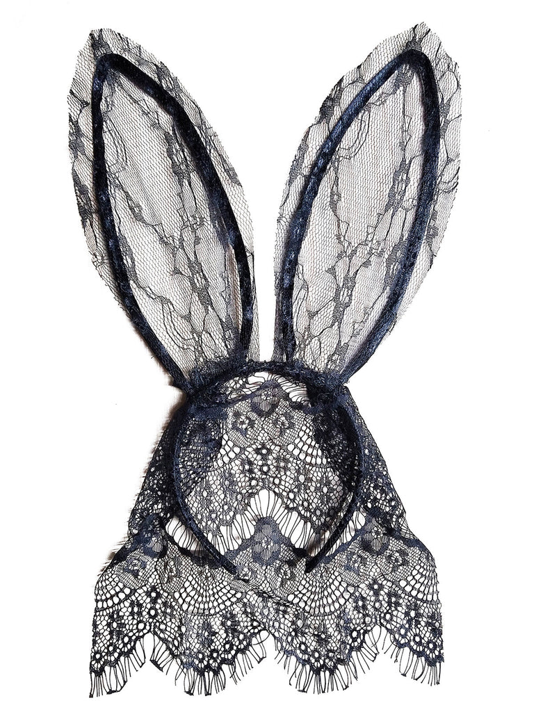 Accessoires Noir Halloween Dentelle Bunny Ears Veil Headband