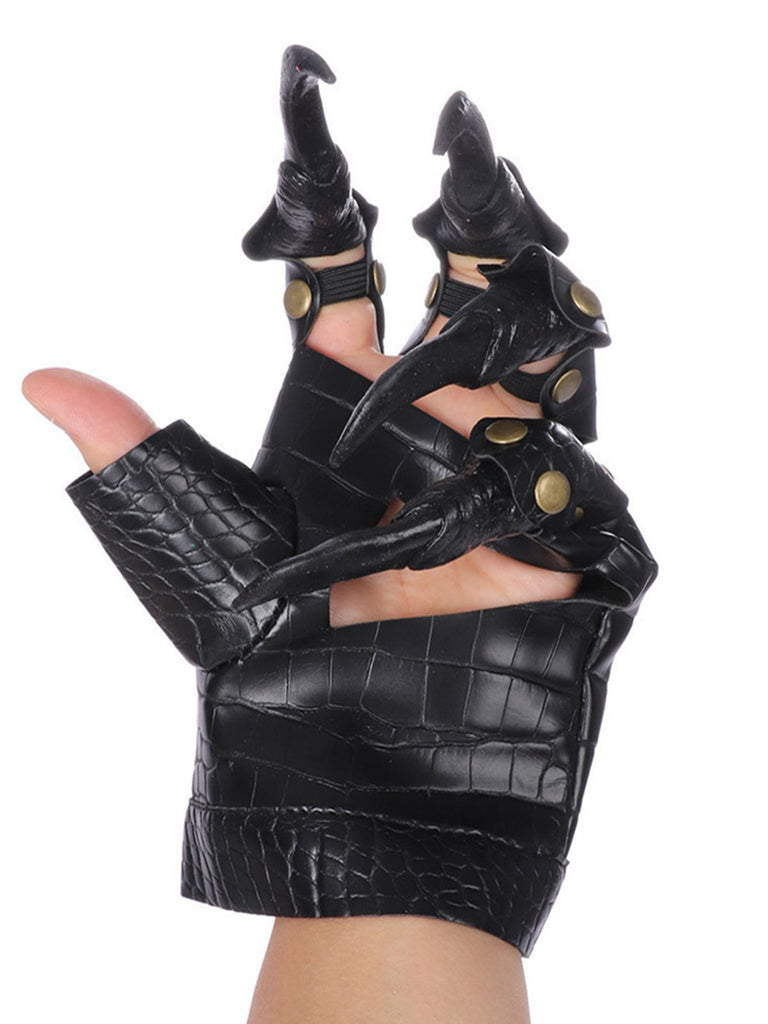 Gants Sans Doigts Noir Effet Crocodile Griffes Déguisement Dragon