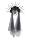 Couronne Tête Gothique Roses Noires Voile Tulle Pierre Rouge