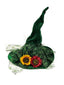 Chapeau de sorcière d'Halloween feutrine florale verte maille