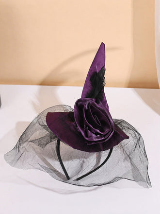 Accessoires Rose Filet Feather Witch Hat Headband