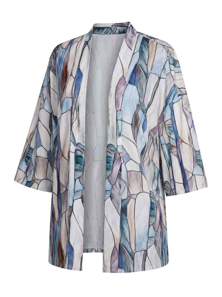 [Prévente] Kimono cardigan ouvert à imprimé géométrique vitrail années 1970