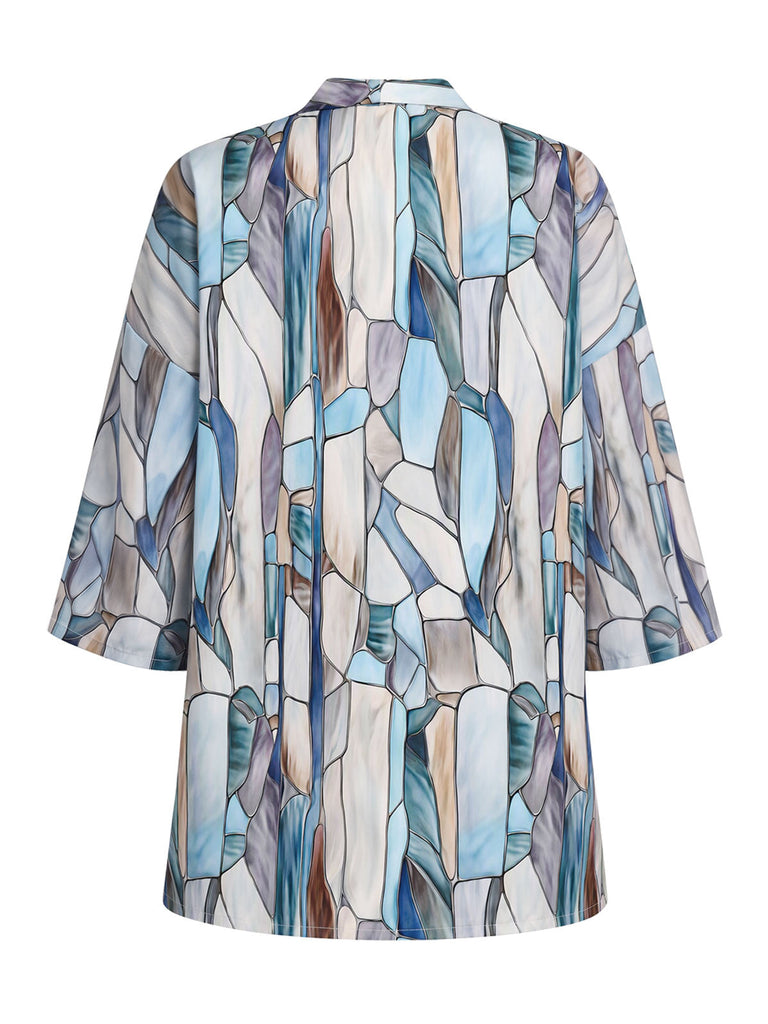 [Prévente] Kimono cardigan ouvert à imprimé géométrique vitrail années 1970