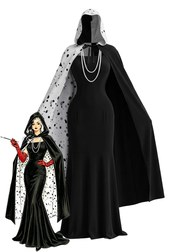 Ensemble 2 pièces inspiré de Cruella : cape à pois et robe années 1930