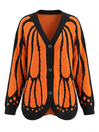 Cardigan Tricoté Papillon Monarque Orange Années 1950