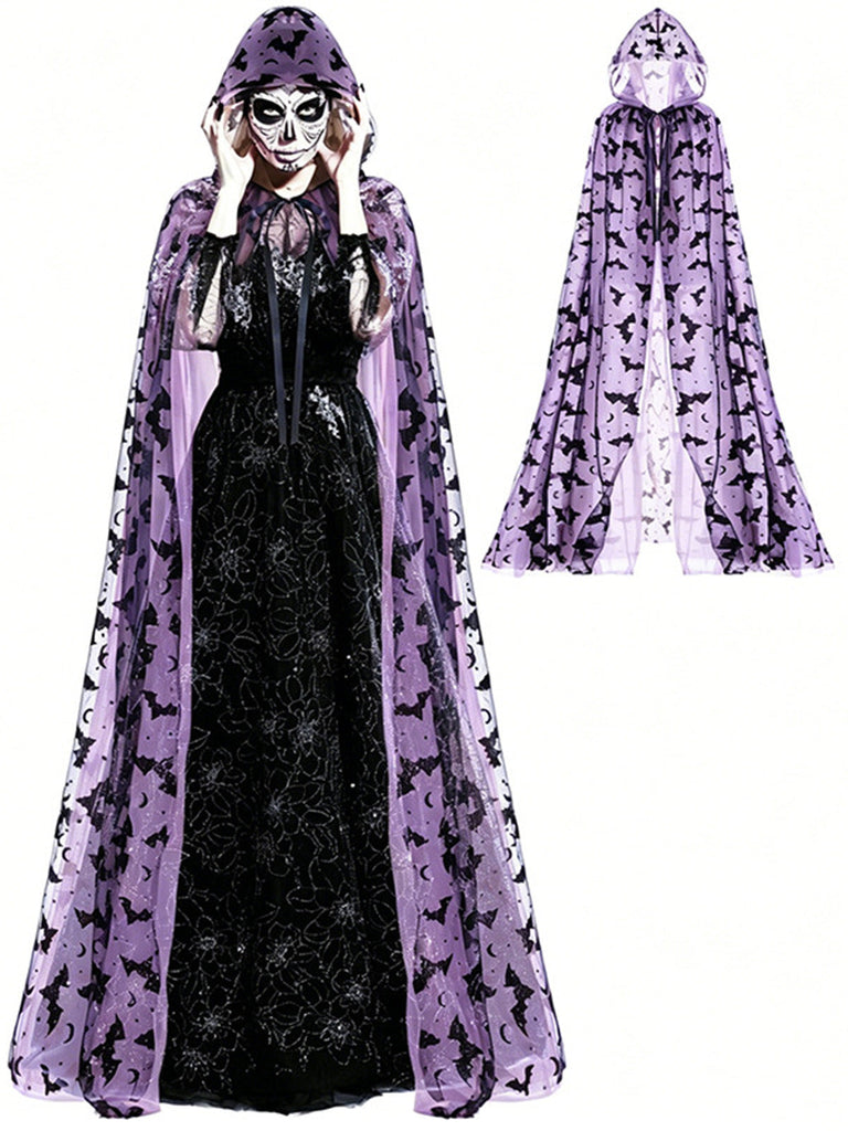 Cape Halloween Imprimé Chauve-Souris Long Cape à Capuche Années 1930
