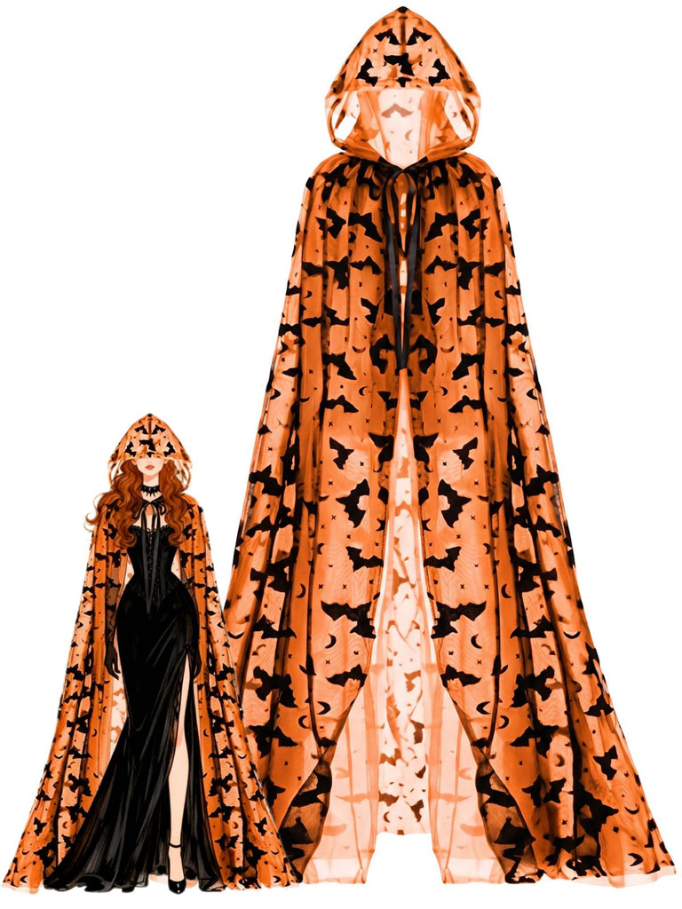 Cape Halloween Imprimé Chauve-Souris Long Cape à Capuche Années 1930