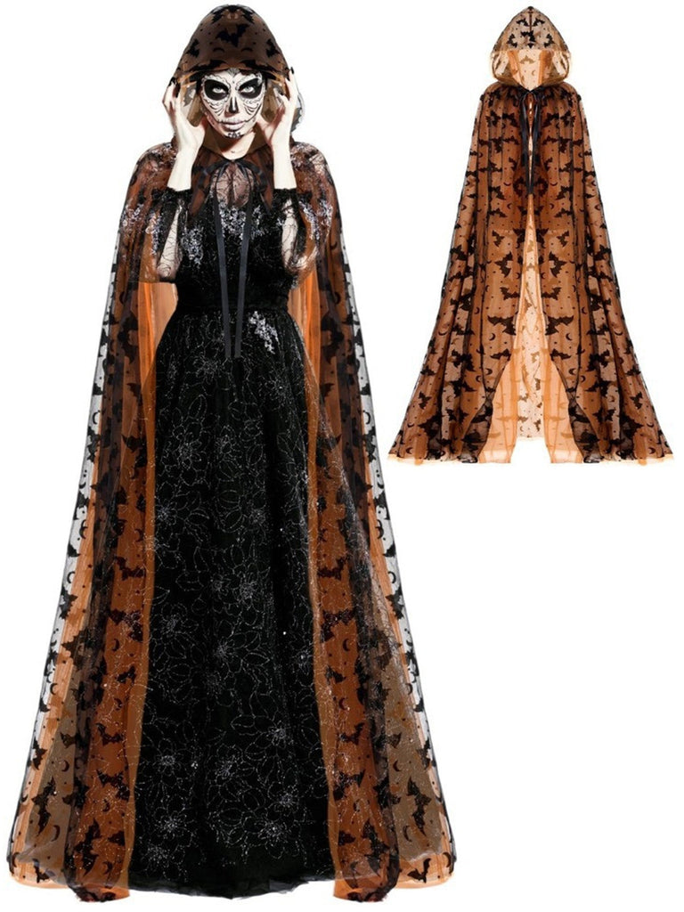 Cape Halloween Imprimé Chauve-Souris Long Cape à Capuche Années 1930