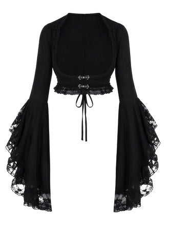 Cape gothique noire en dentelle à manches cloche années 1970