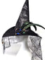 Chapeau sorcière dentelle motif toile d'araignée plumes lumineuses pour Halloween
