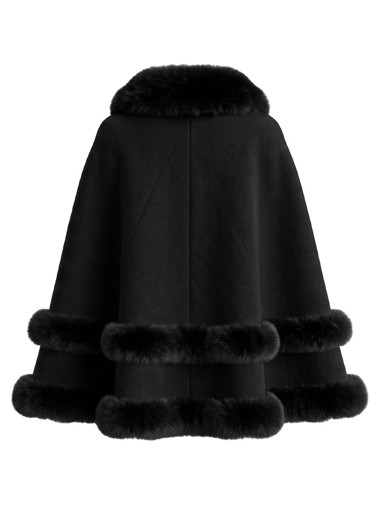 Cape chaude en suédine doublée de peluche et bordée de fausse fourrure années 1950 - 6