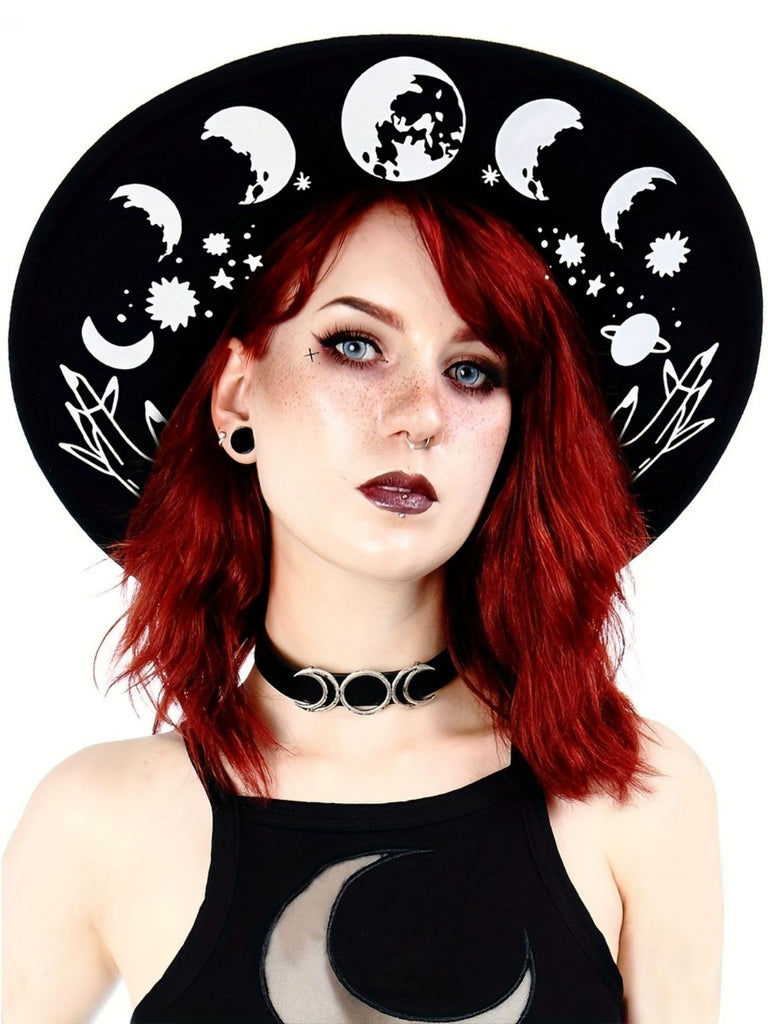 Chapeau gothique noir à imprimé Halloween