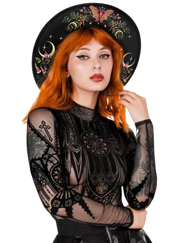 Chapeau gothique noir à imprimé Halloween