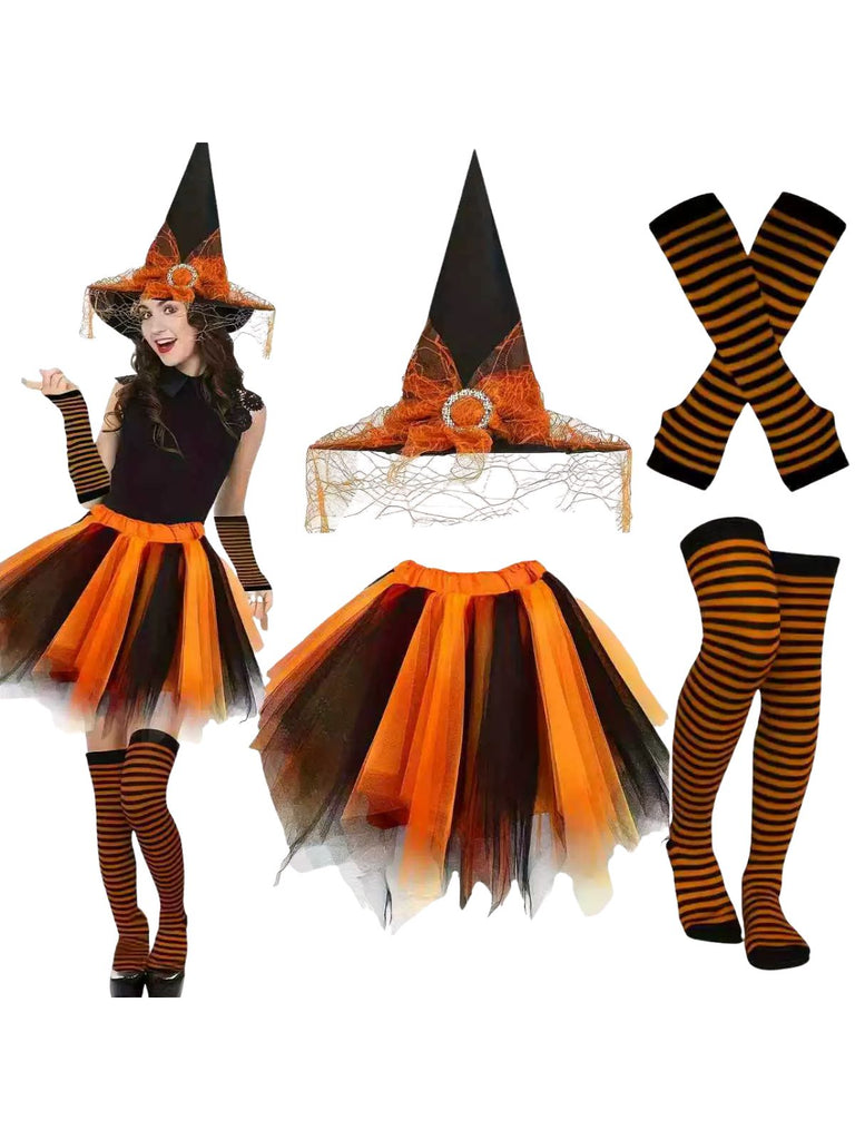 Ensemble d’accessoires d’Halloween avec chapeau de sorcière, bas rayés et tutu