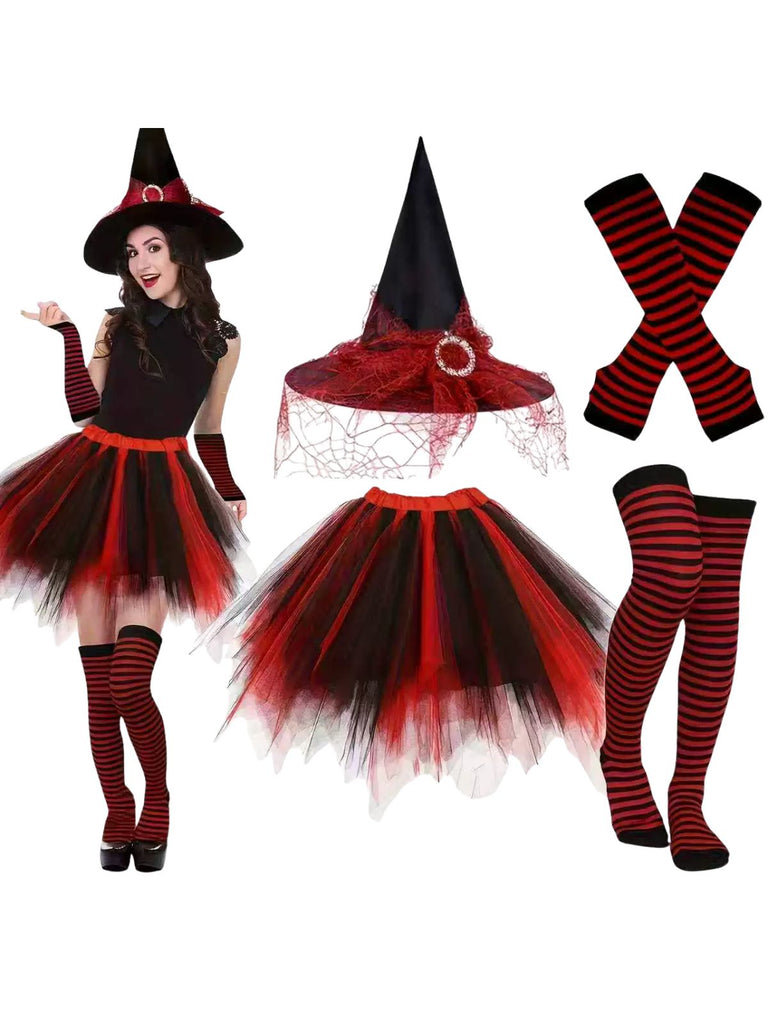 Ensemble d’accessoires d’Halloween avec chapeau de sorcière, bas rayés et tutu