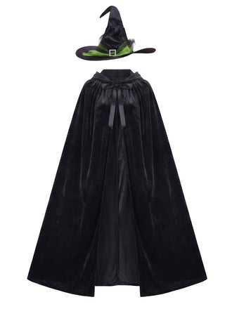 Cape noire de sorcière en velours à capuche avec chapeau pour Halloween Années 1980 - 1