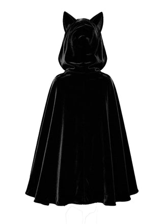 Cape gothique noire d’Halloween en peluche à capuche et oreilles de chat Années 1930 - 2