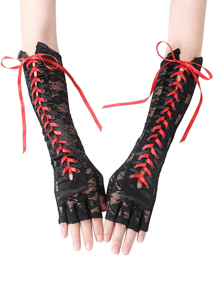 Gants demi-doigts à lacets pour fête punk d'Halloween