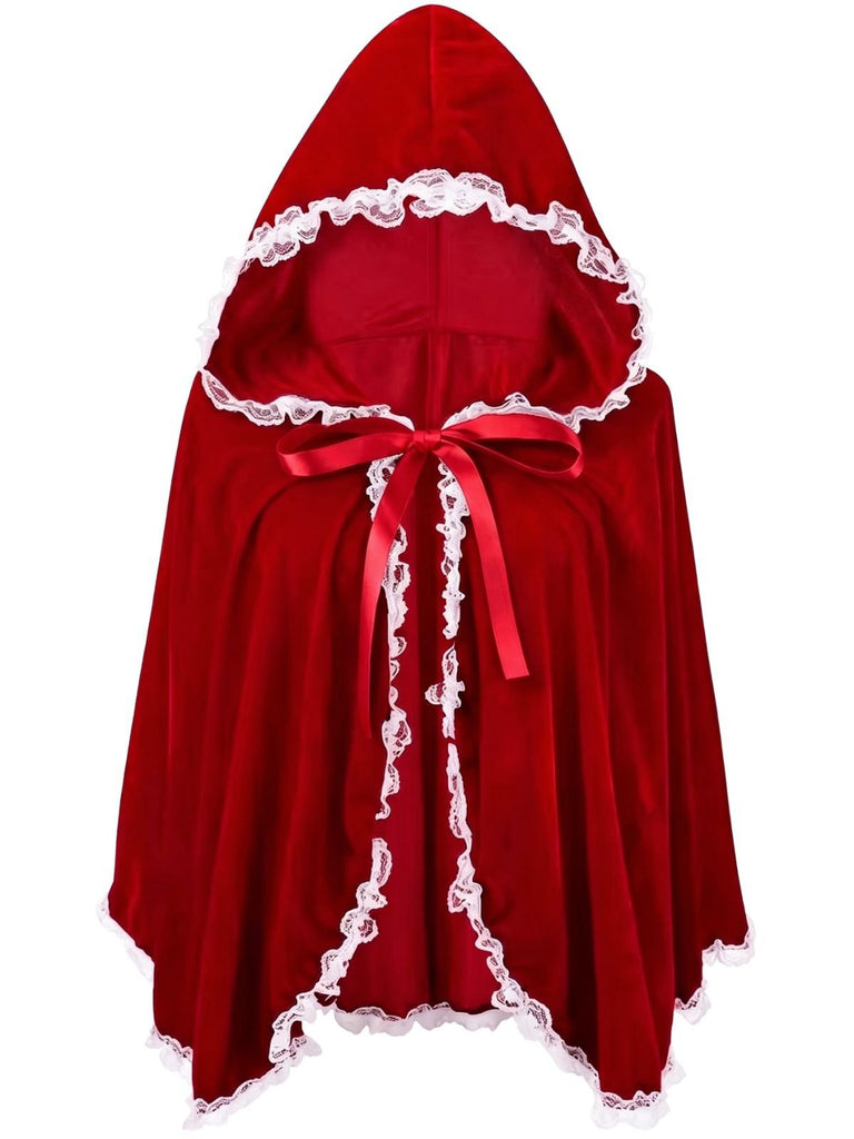 Cape en velours rouge avec bordure en dentelle pour Halloween des années 1950