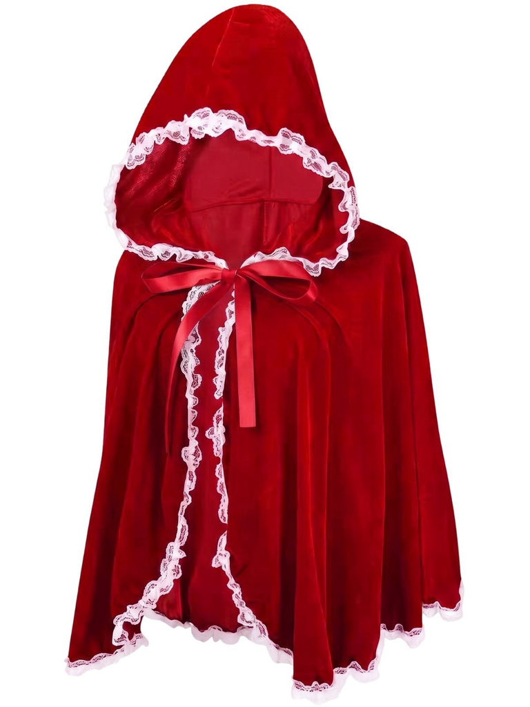 Cape en velours rouge avec bordure en dentelle pour Halloween des années 1950