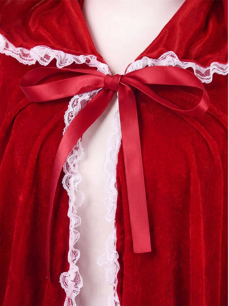 Cape en velours rouge avec bordure en dentelle pour Halloween des années 1950