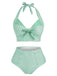 [Prévente] Maillot de Bain à Col Licou Verte Clair à Carreaux des années 1950