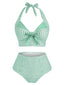 [Prévente] Maillot de Bain à Col Licou Verte Clair à Carreaux des années 1950
