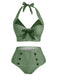[Prévente] Maillot de Bain à Col Licou Verte Clair à Carreaux des années 1950