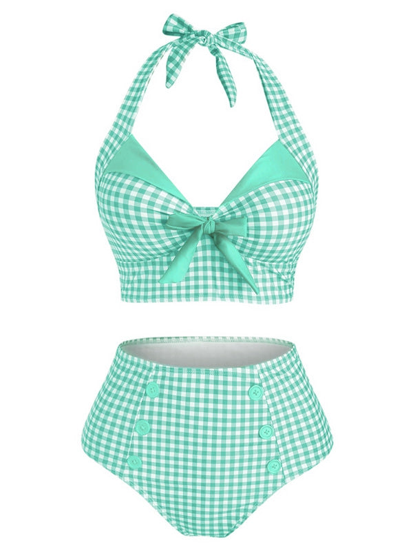 Maillot de Bain à Col Licou Noir à Carreaux