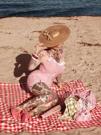 Maillot de Bain une Pièce à Carreaux et Nœud Papillon