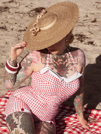 Maillot de Bain une Pièce à Carreaux et Nœud Papillon