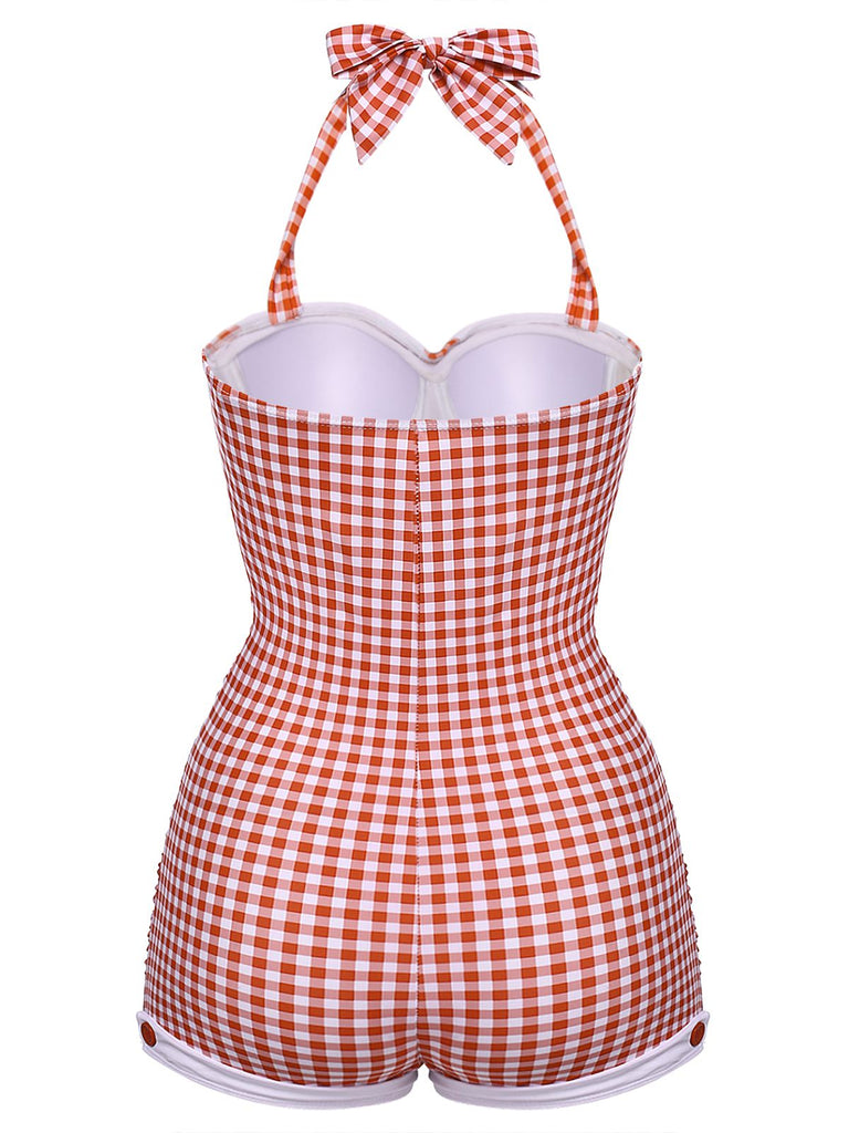 [Prévente] [Grande Taille] Maillot de bain une pièce bleu à carreaux avec nœud papillon