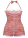 [Prévente] [Grande Taille] Maillot de bain une pièce bleu à carreaux avec nœud papillon