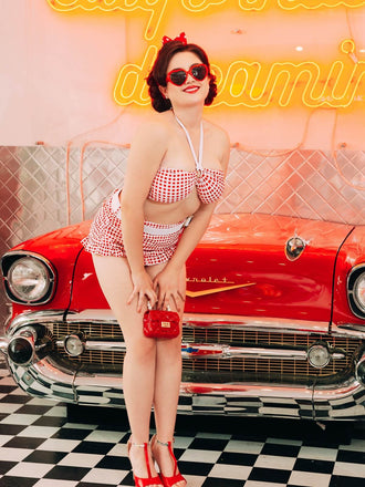 Maillot de bain dos nu à Carreaux Rouge Rétro