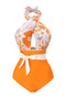 [Prévente] Maillot de bain fleuri orange à bretelles croisées nœud papillon années 1950