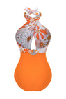 [Prévente] Maillot de bain fleuri orange à bretelles croisées nœud papillon années 1950