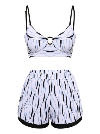 Maillot de bain à bretelles patchwork à ondulations d'eau 1950s