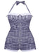 [Prévente] [Grande Taille] Maillot de bain une pièce bleu à carreaux avec nœud papillon