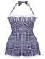 [Prévente] [Grande Taille] Maillot de bain une pièce bleu à carreaux avec nœud papillon