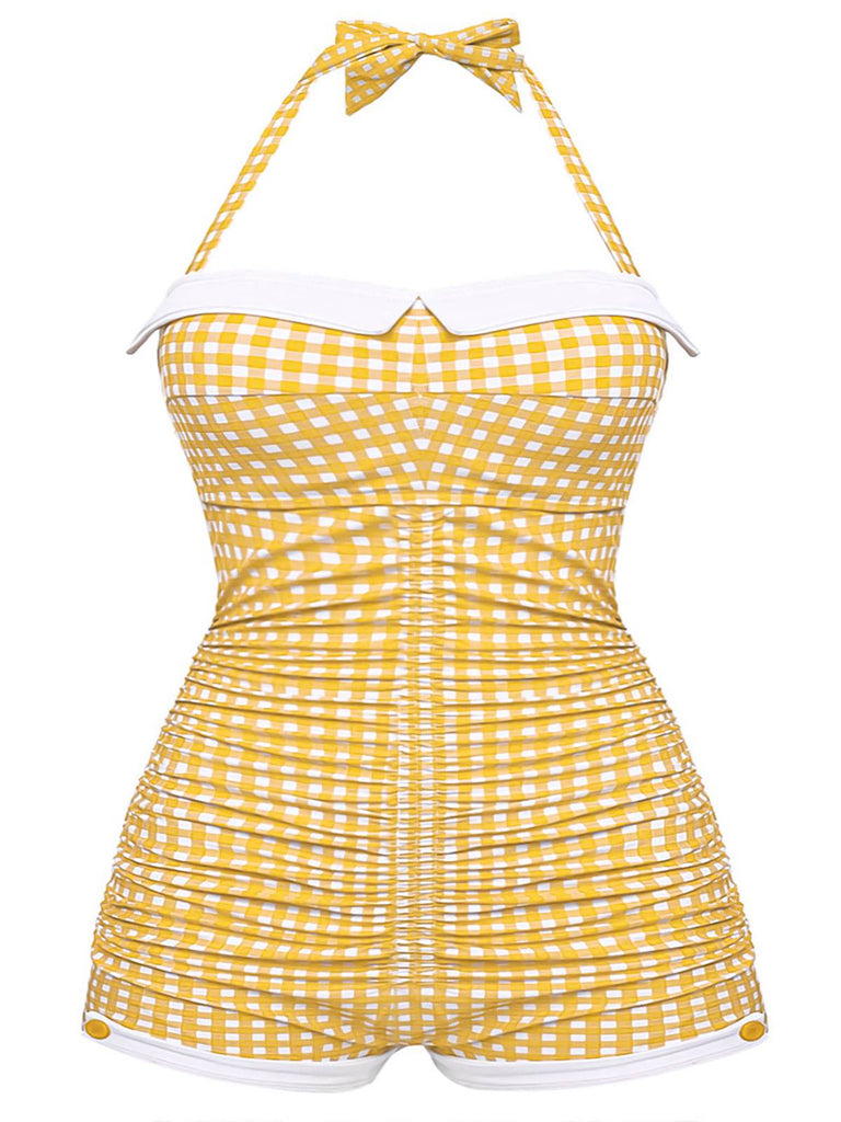 [Prévente] [Grande Taille] Maillot de bain une pièce bleu à carreaux avec nœud papillon
