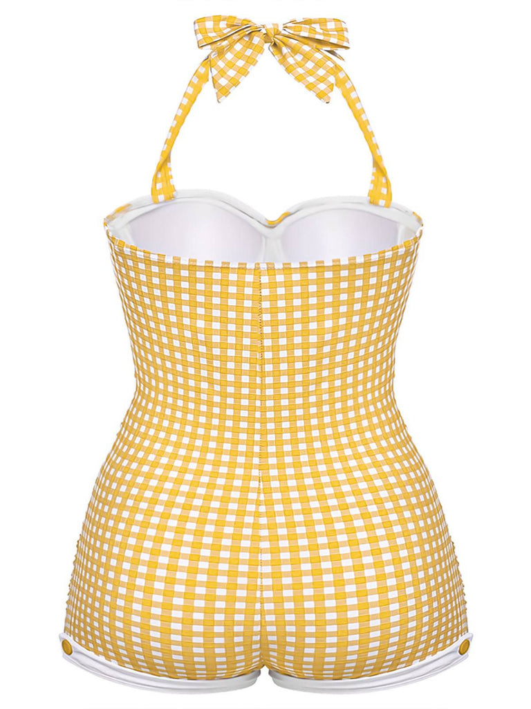 [Prévente] [Grande Taille] Maillot de bain une pièce bleu à carreaux avec nœud papillon
