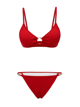 Ensemble bikini rouge à bretelles pailletées style années 60