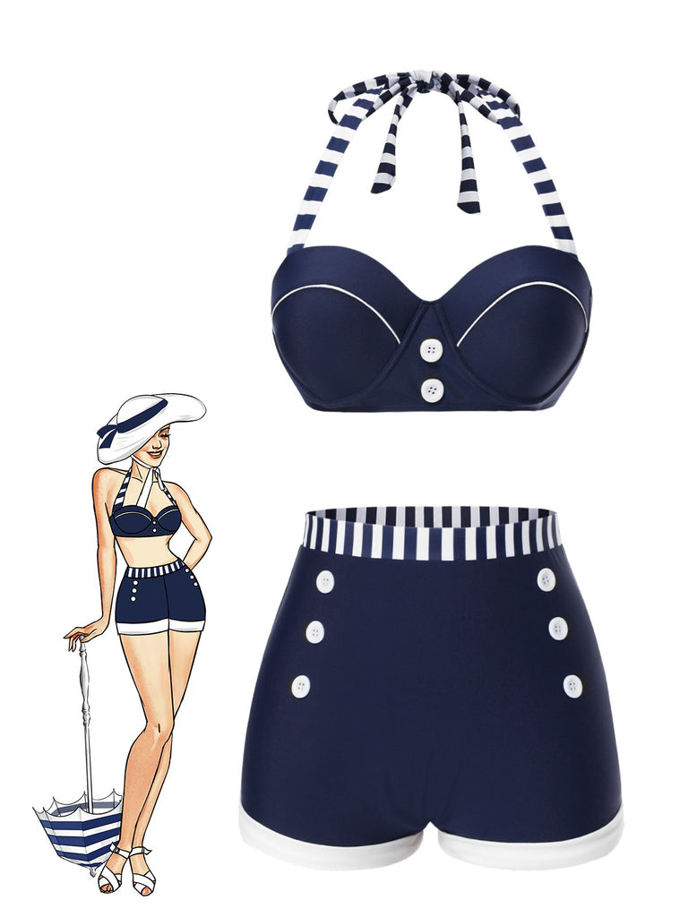 [Prévente] Maillot de bain patchwork bleu style marine années 1940