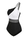[Prévente] Maillot de bain noir et blanc asymétrique à découpes des années 1960