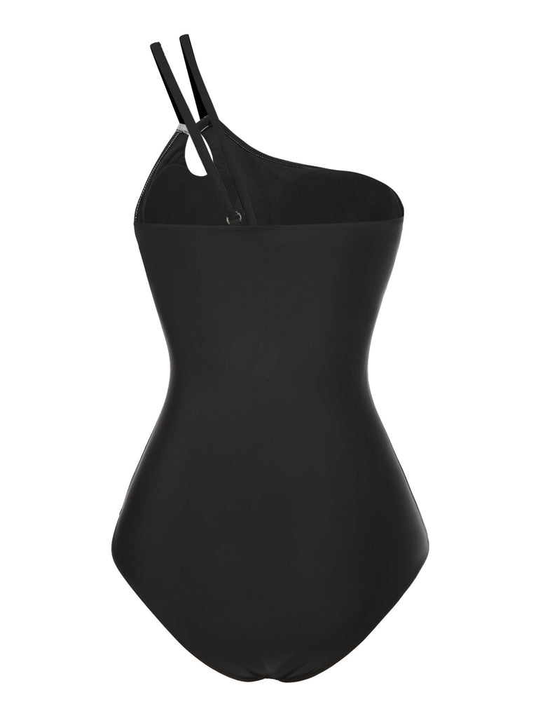 [Prévente] Maillot de bain noir et blanc asymétrique à découpes des années 1960