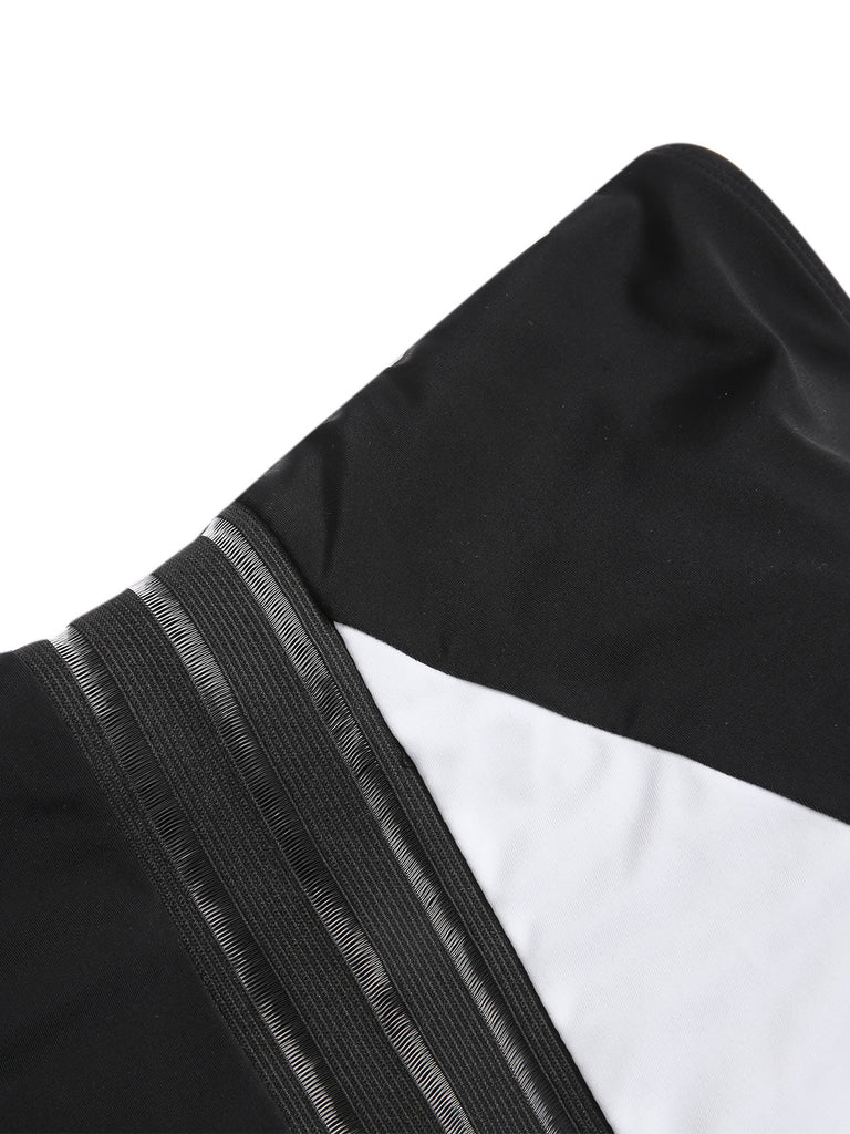 [Prévente] Maillot de bain noir et blanc asymétrique à découpes des années 1960