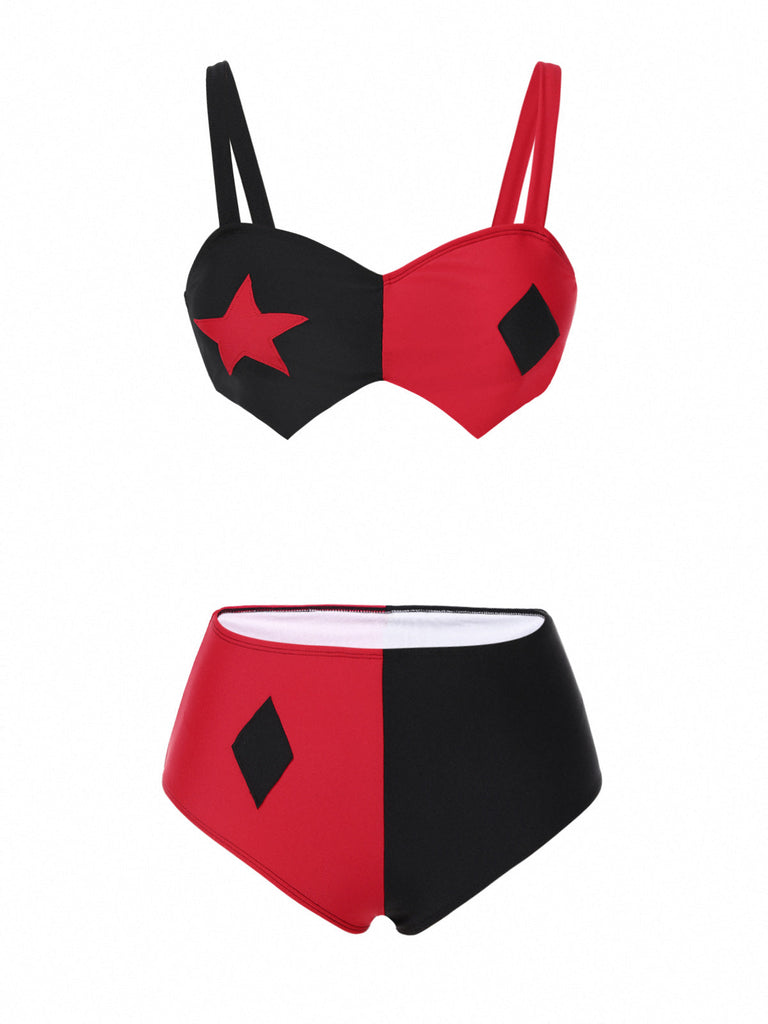 [Prévente] Ensemble de bikinis géométriques noir et rouge des années 1960