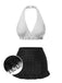 [Prévente] Maillot de bain blanc et noir à jupe volantée à pois des années 1940
