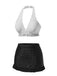 [Prévente] Maillot de bain blanc et noir à jupe volantée à pois des années 1940