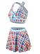 Maillot de bain à jupe à carreaux bohème multicolore des années 1970